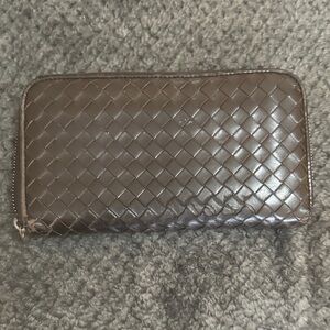 Bottega Veneta Dark Brown Intrecciato Zip-Around Wallet
